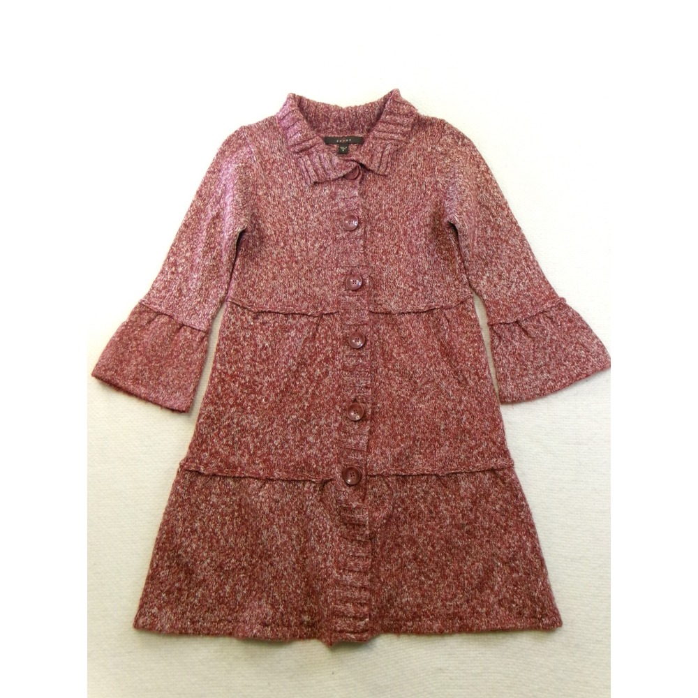 Fever Womens Red Marled Tiered Button Front Cardigan Sweater Dress Small